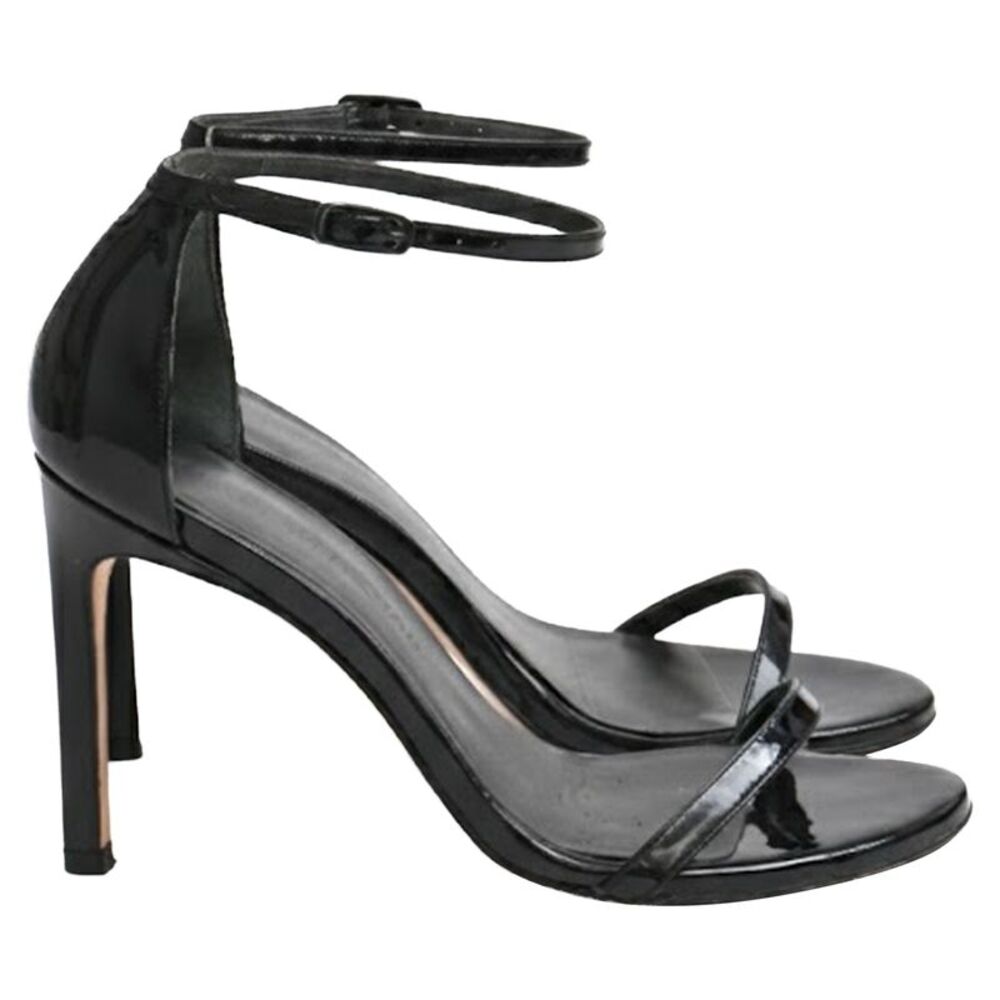 Stuart Weitzman NudistSong Sandals in Black Patent Leather